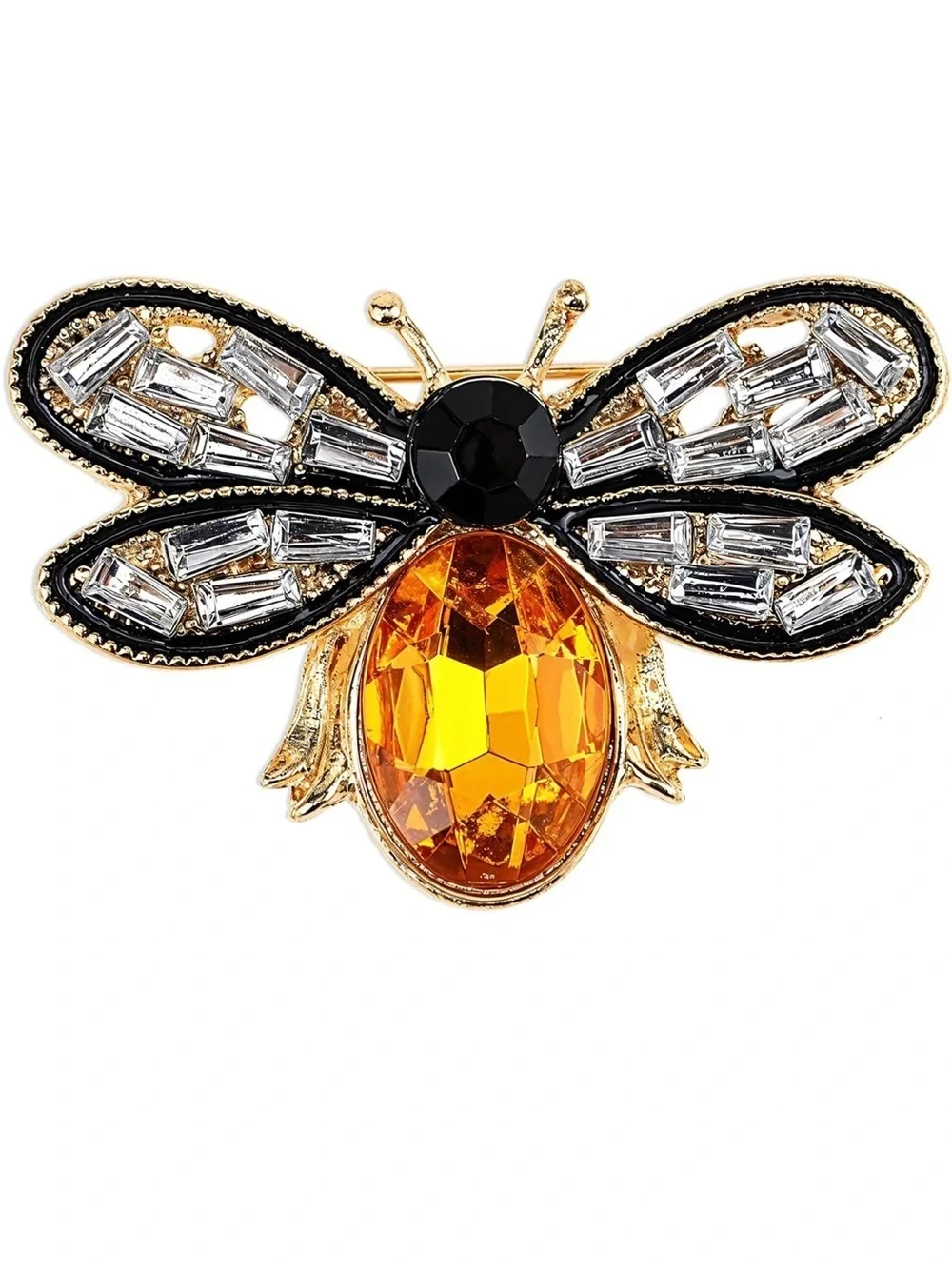 Vintage Gold Honey Bee Brooch with Amber Crystal Accent